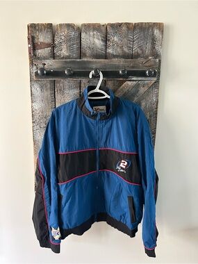 Men's Vintage Blue & Black Racing Windbreaker Jacket - Brand: